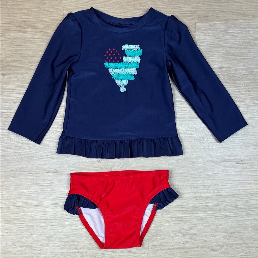 Cat & Jack Navy and Red Kids Rashguard Swimsuit Set